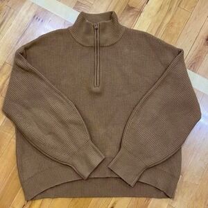 Brown French Connection Quarter Zip Hi-Low Cut Sweater Size Large